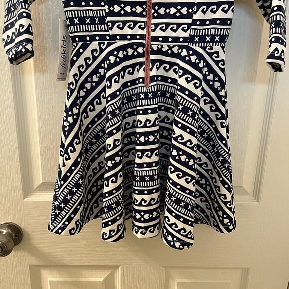 Fabkids Blue and White Nordic Print Skater Dress Girls Size Medium 8 NWT - Picture 9 of 10